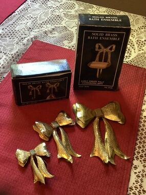 Brass Bow Decor two wall hooks three bow wall decor and wall bath soap display